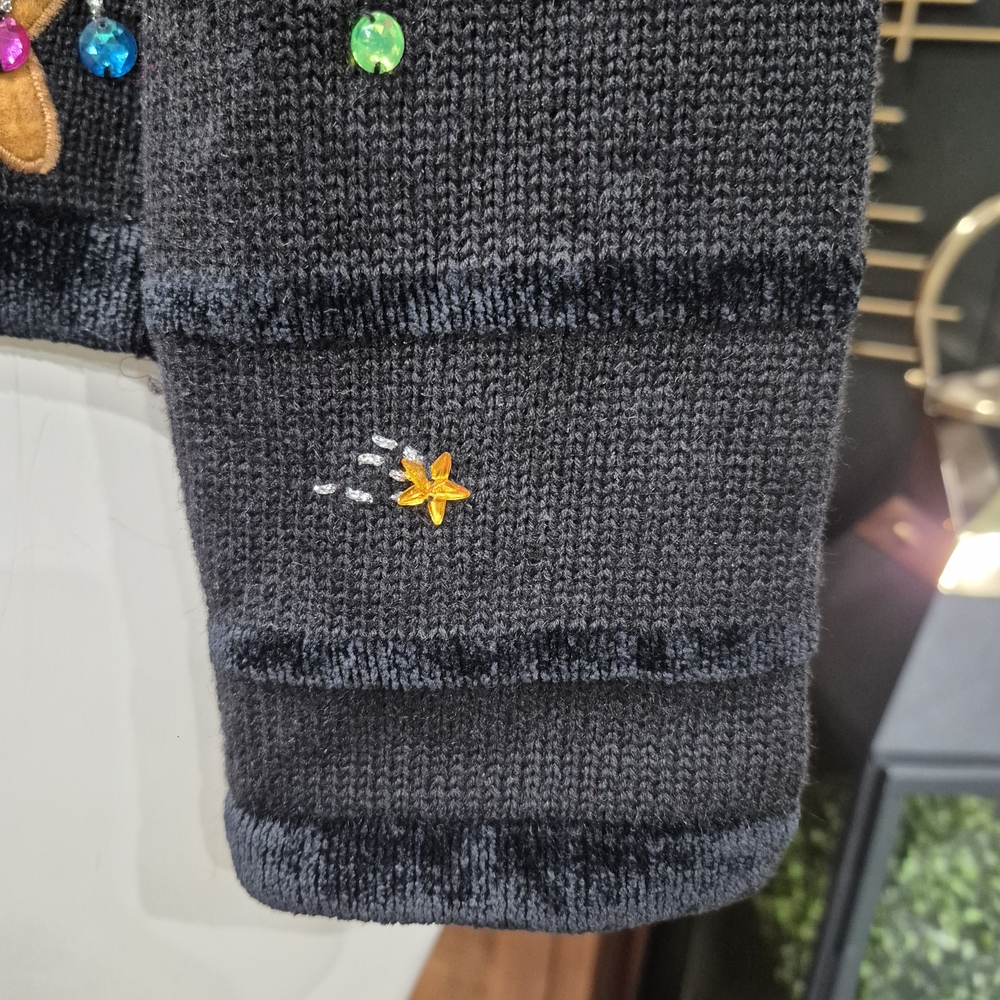 Festive Black Holiday Jacket with Embroidered Reindeer - Picture 6 of 14